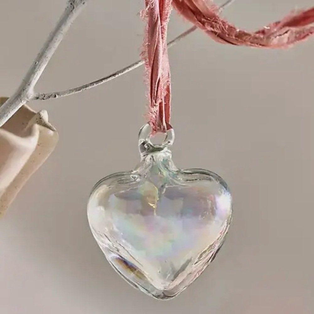 Anthropologie x Terrain Hand Blown Clear Recycled Glass Heart Ornament 3” NWT